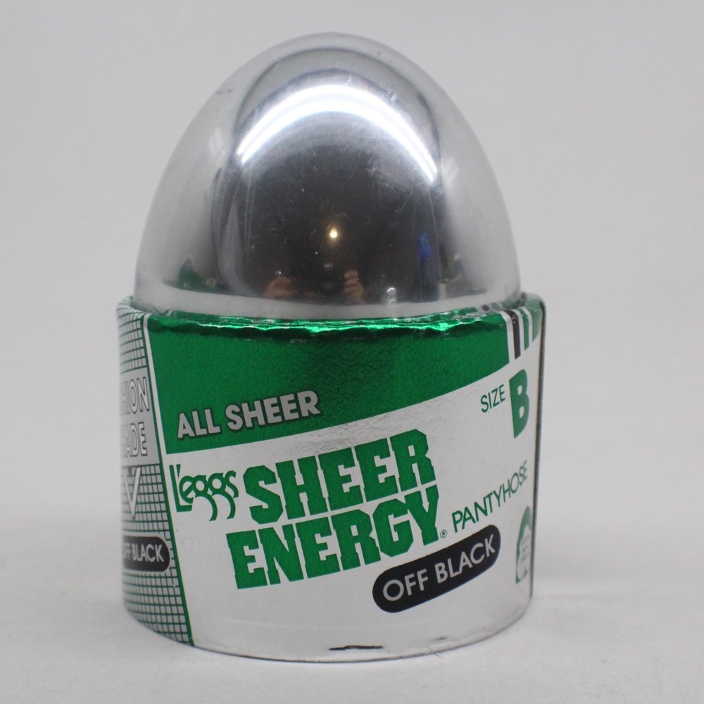 Vintage L'eggs Silver Egg Sheer Energy Pantyhose Off Black Size B Sheer Toe